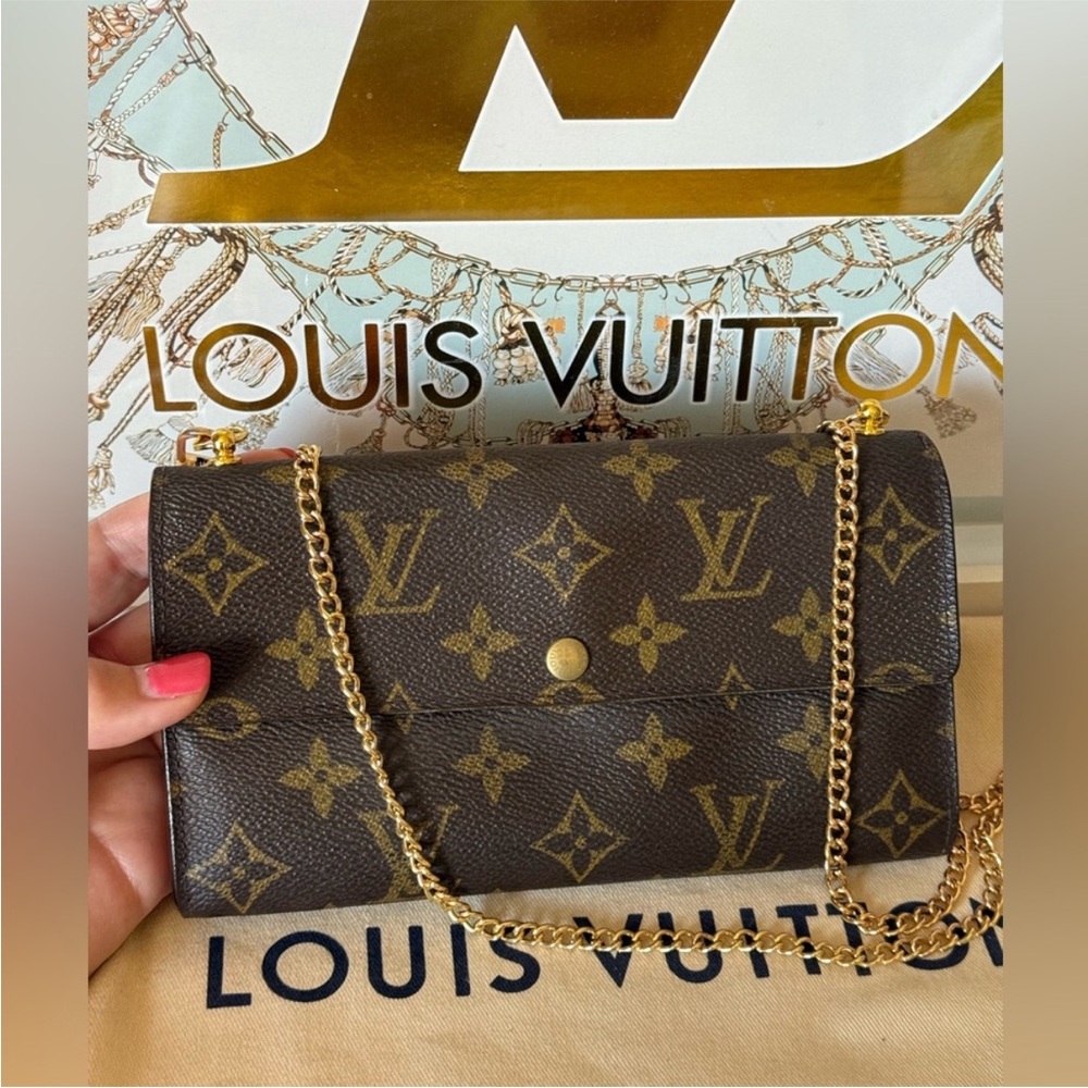 Louis Vuitton Monogram Wallet with Gold Chain